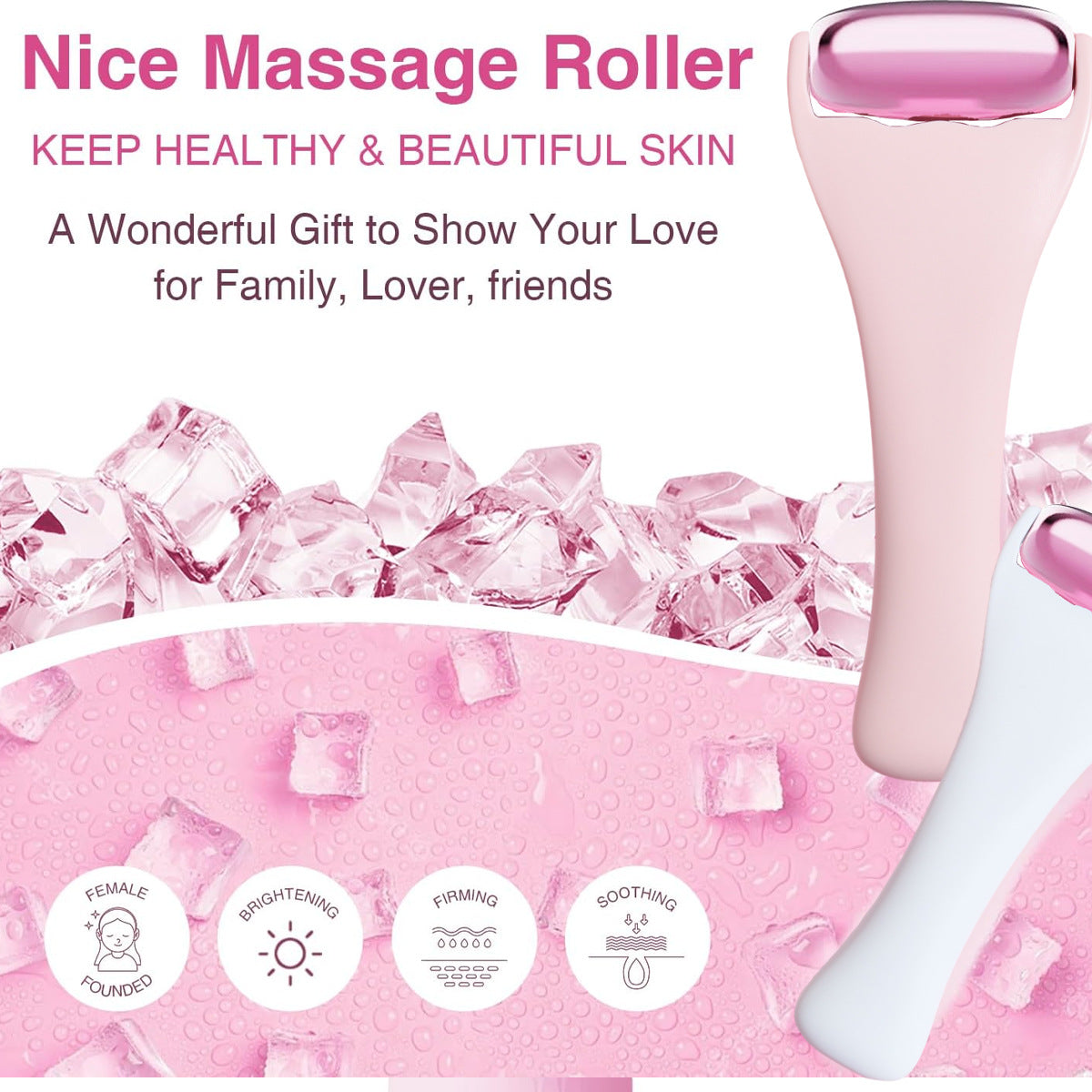 Rouleau de massage en m�tal dor� rose pour le visage et le corps, th�rapie par le froid