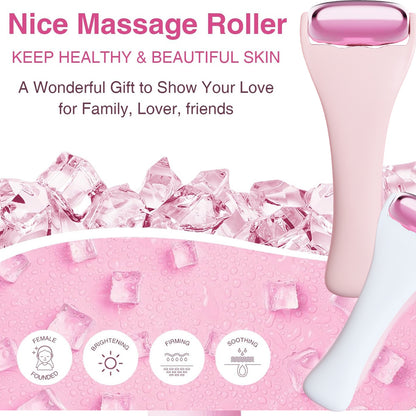 Rouleau de massage en m�tal dor� rose pour le visage et le corps, th�rapie par le froid