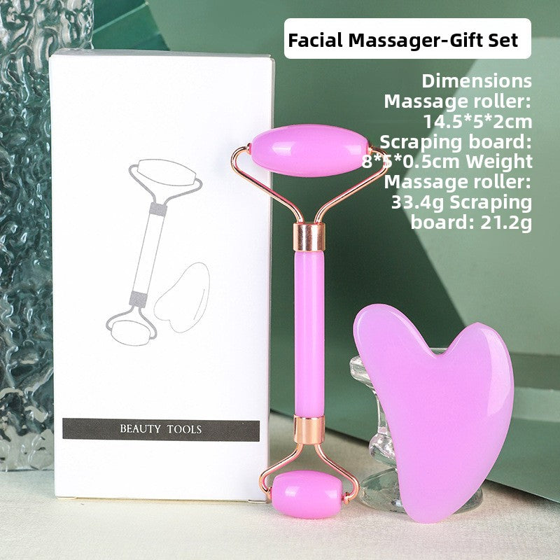Rouleau de massage facial en r�sine cristal et ensemble de planche Gua Sha