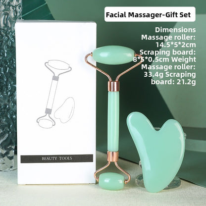 Rouleau de massage facial en r�sine cristal et ensemble de planche Gua Sha
