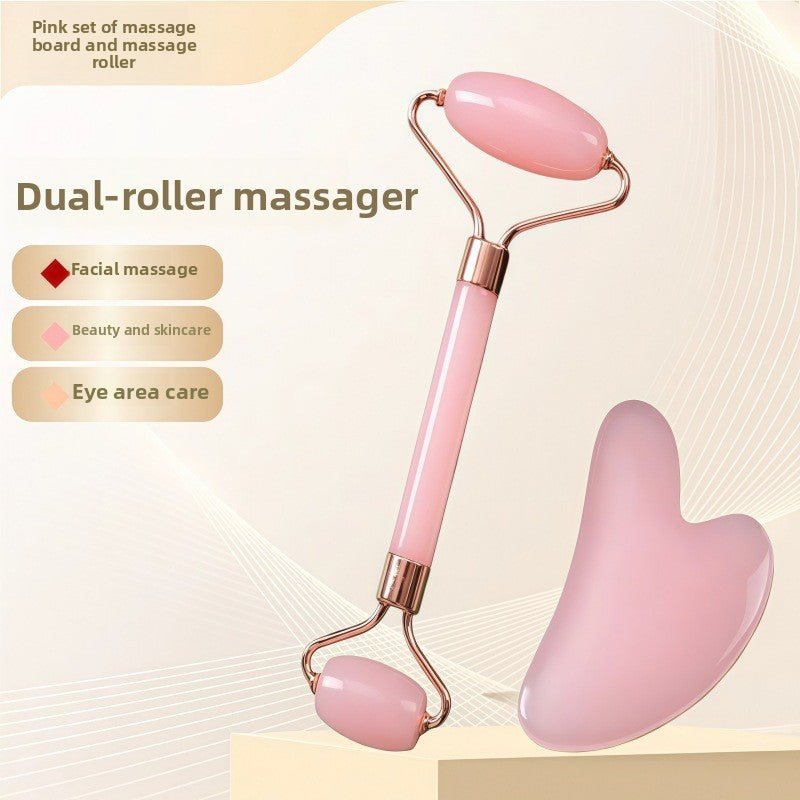 Rouleau de massage facial en r�sine cristal et ensemble de planche Gua Sha