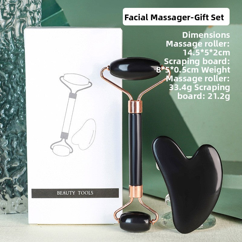 Rouleau de massage facial en r�sine cristal et ensemble de planche Gua Sha