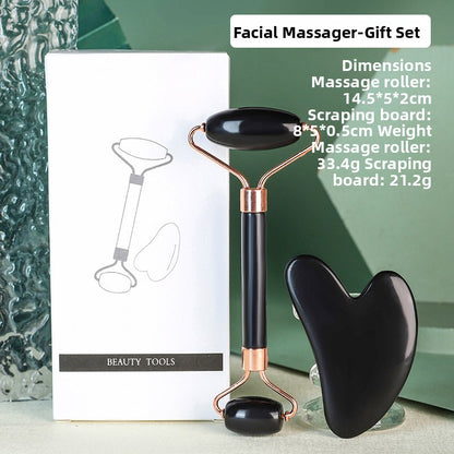 Rouleau de massage facial en r�sine cristal et ensemble de planche Gua Sha