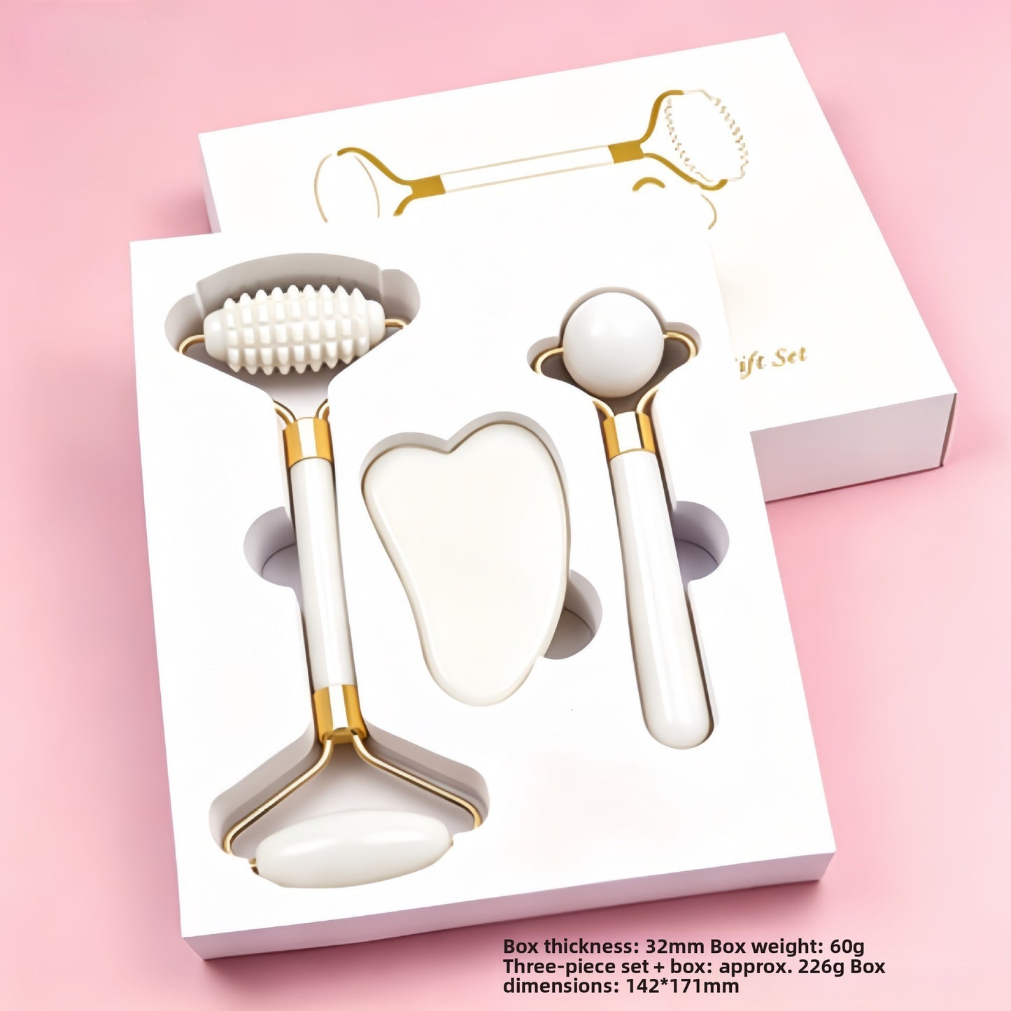 Rouleau de massage facial en r�sine cristal et ensemble de planche Gua Sha
