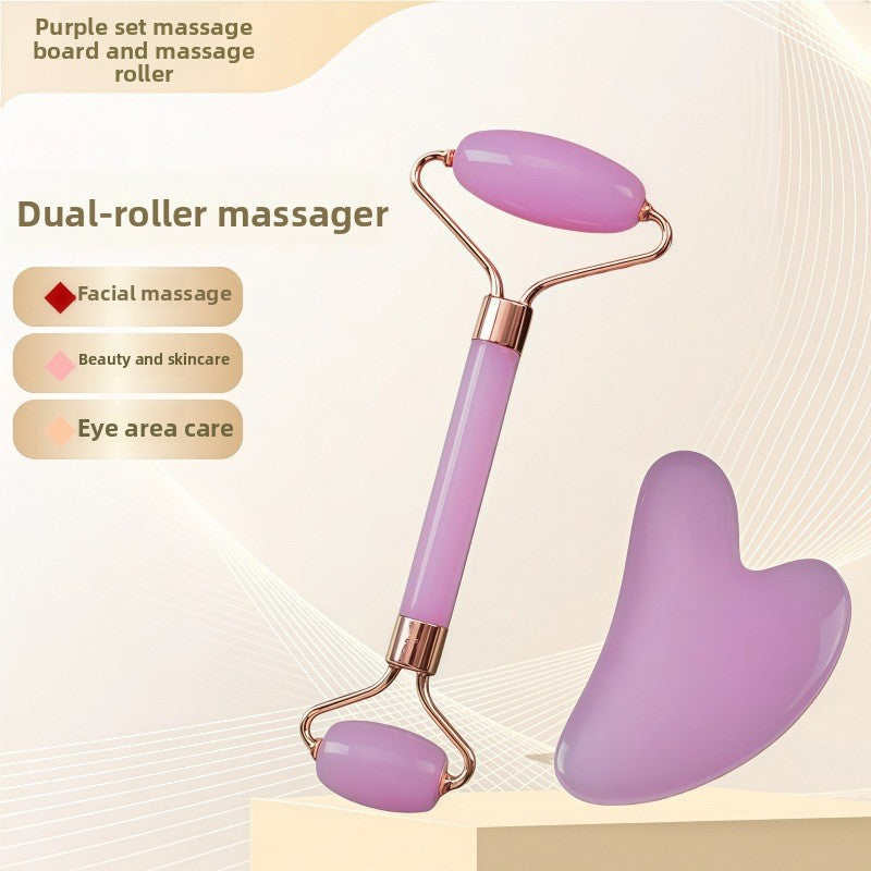 Rouleau de massage facial en r�sine cristal et ensemble de planche Gua Sha