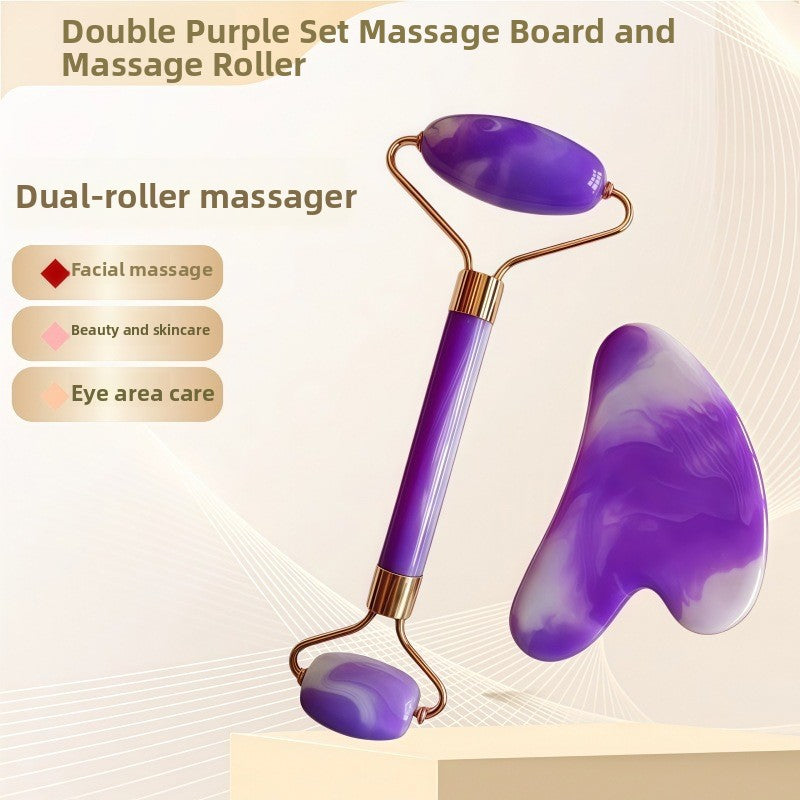 Rouleau de massage facial en r�sine cristal et ensemble de planche Gua Sha