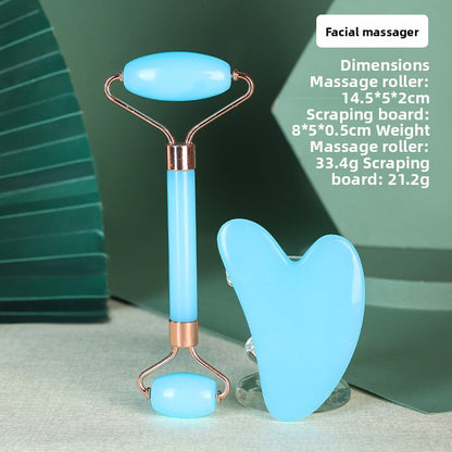Rouleau de massage facial en r�sine cristal et ensemble de planche Gua Sha