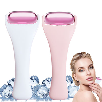 Rouleau de massage en m�tal dor� rose pour le visage et le corps, th�rapie par le froid