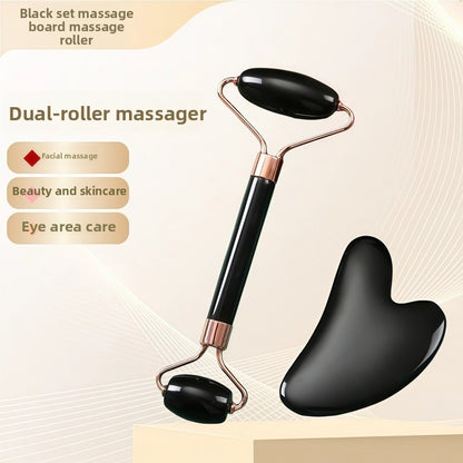 Rouleau de massage facial en r�sine cristal et ensemble de planche Gua Sha