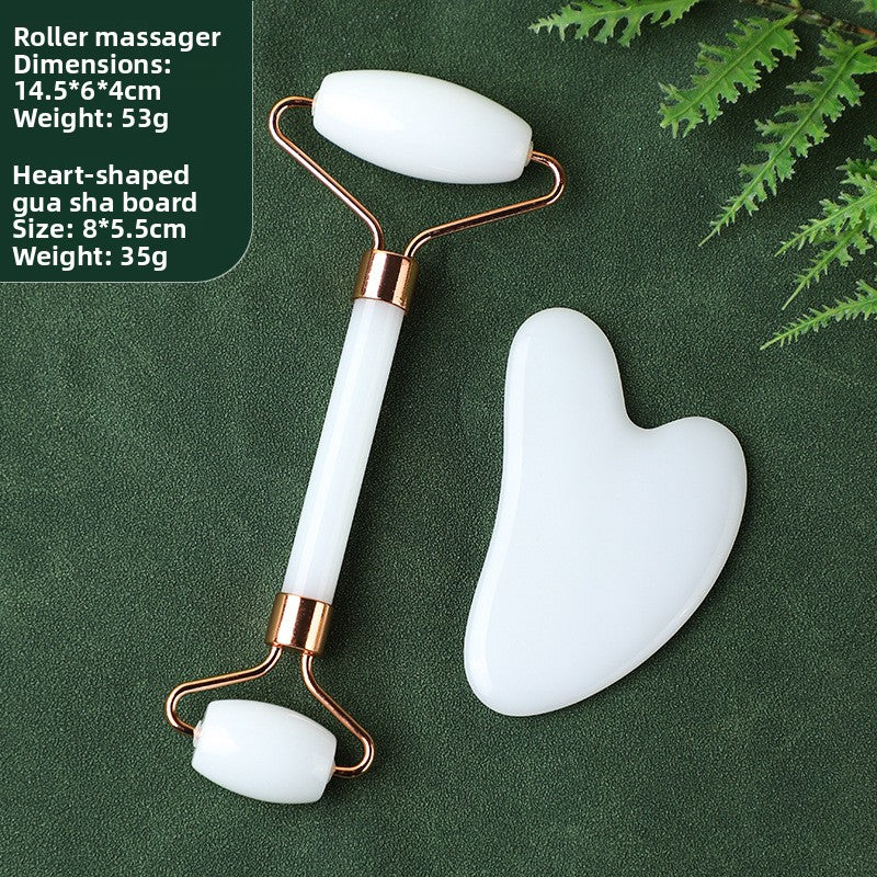Rouleau de massage facial en r�sine cristal et ensemble de planche Gua Sha