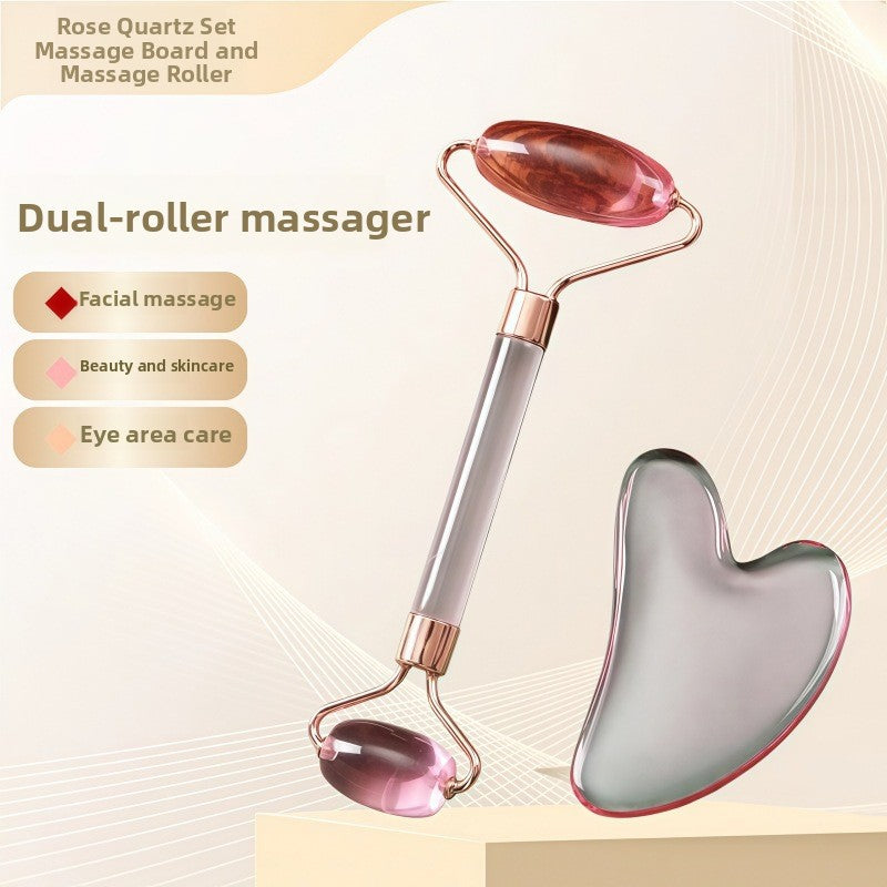 Rouleau de massage facial en r�sine cristal et ensemble de planche Gua Sha