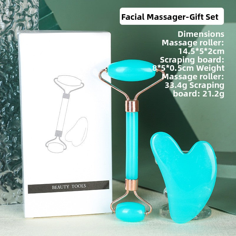 Rouleau de massage facial en r�sine cristal et ensemble de planche Gua Sha