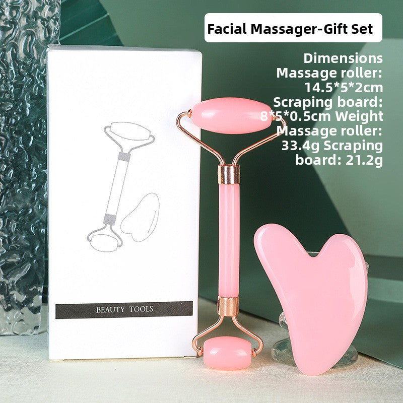 Rouleau de massage facial en r�sine cristal et ensemble de planche Gua Sha