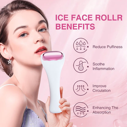 Rouleau de massage en m�tal dor� rose pour le visage et le corps, th�rapie par le froid