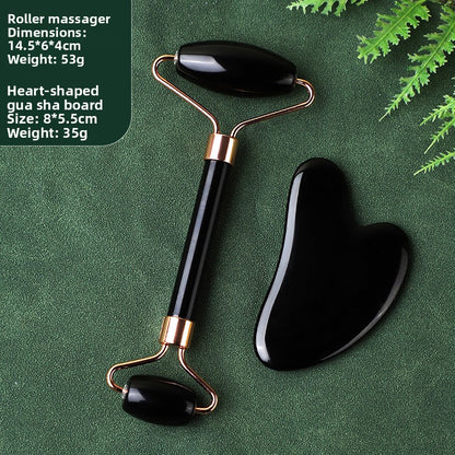 Rouleau de massage facial en r�sine cristal et ensemble de planche Gua Sha